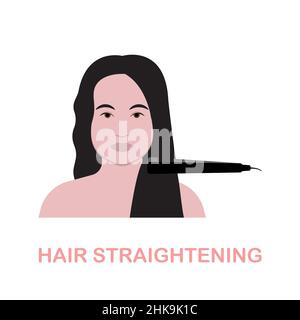 Icona piatta per lisciare i capelli. Segno elemento colorato dalla collezione del salone di bellezza. Flat Hair raddrizzare segno icona per il web design, infografica e. Illustrazione Vettoriale