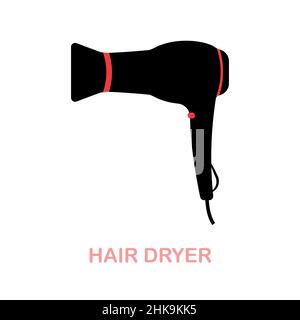 Asciugacapelli icona piatta. Segno elemento colorato dalla collezione del salone di bellezza. Flat asciugacapelli segno icona per il web design, infografica e altro ancora. Illustrazione Vettoriale