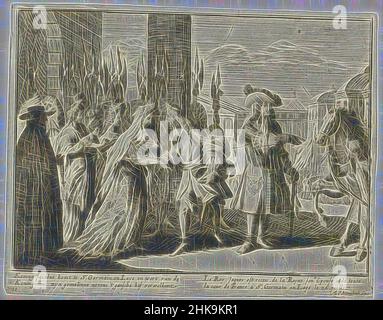 Ispirato da James II arriva a Saint-Germain-en-Laye, 1690, King James arriva a St. Germain. Germain en Laye ed è accolto dalla Regina e sua moglie insieme con l'intera corte, fase inglese raffigurante i principali eventi in Yrland dall'anno 1690 fino alla campagna del re maggio: Mayestry of Great, reinventato da Artotop. L'arte classica reinventata con un tocco moderno. Design di calda e allegra luminosità e di raggi di luce. La fotografia si ispira al surrealismo e al futurismo, abbracciando l'energia dinamica della tecnologia moderna, del movimento, della velocità e rivoluzionando la cultura Foto Stock