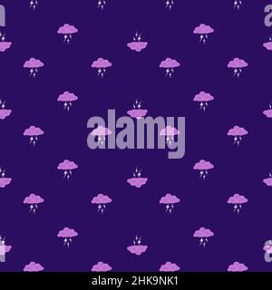 Nuvole con un fulmine di pattern senza giunture. Carino sfondo disegnato a mano. Texture ripetuta in stile doodle per carta da parati, carta da parati, tessuto. Illustrazione Vettoriale