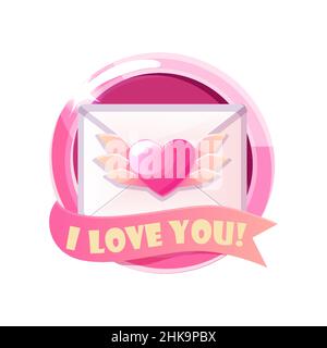 Icona lettera busta giorno San Valentino con ali. Illustrazione Vettoriale