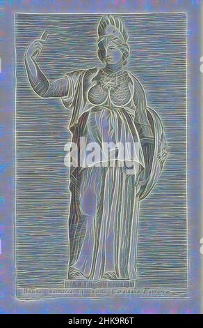 Ispirate dalla scultura di Bellona, Bellona marmorea in hortis cardinalis Farrariae, sculture antiche a Roma, Antiquorum statuarum urbis Romae quae in publicis locis visuntur icones, Caption in Latino. La stampa fa parte di un album., tipografia:, editore: Andrea Vaccari, tipografia: Italia, editore, Reinventato da Artotop. L'arte classica reinventata con un tocco moderno. Design di calda e allegra luminosità e di raggi di luce. La fotografia si ispira al surrealismo e al futurismo, abbracciando l'energia dinamica della tecnologia moderna, del movimento, della velocità e rivoluzionando la cultura Foto Stock