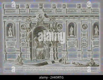 Ispirato da Ninfeo nel cortile del Palazzo Borghese di Roma, Fontana nel palazzo del cartello prencipe Borghese di Roma (...), le fontane ne palazzi e ne giardini di Roma, Fontane nei palazzi e giardini di Roma, numerate in basso a destra: 12. La stampa fa parte di un album., Print maker, Reimagined by Artotop. L'arte classica reinventata con un tocco moderno. Design di calda e allegra luminosità e di raggi di luce. La fotografia si ispira al surrealismo e al futurismo, abbracciando l'energia dinamica della tecnologia moderna, del movimento, della velocità e rivoluzionando la cultura Foto Stock