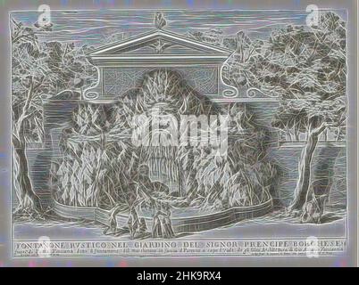 Ispirate dalla Fontana di Villa Borghese a Roma, Fontanone rustico nel giardino del cartello prencipe Borghese (...), le fontane ne palazzi e ne giardini di Roma, Fontane nei palazzi e giardini di Roma, numerate in basso a destra: 14. La stampa fa parte di un album., stampatore: Giovanni Francesco, reinventato da Artotop. L'arte classica reinventata con un tocco moderno. Design di calda e allegra luminosità e di raggi di luce. La fotografia si ispira al surrealismo e al futurismo, abbracciando l'energia dinamica della tecnologia moderna, del movimento, della velocità e rivoluzionando la cultura Foto Stock