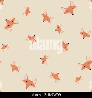 Motivo Fox senza cuciture in stile a mano libera. Testa animali su sfondo colorato. Illustrazione vettoriale per stampe tessili, tessuti, striscioni, sfondi e wa Illustrazione Vettoriale