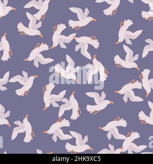 Gabbiani senza cuciture. Sfondo di uccelli marini. Texture ripetuta in stile doodle per tessuto, carta da imballaggio, carta da parati, tessuto. Illustratio vettoriale Illustrazione Vettoriale