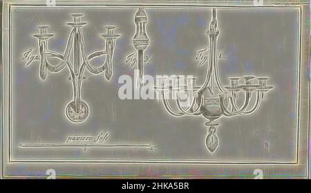 Ispirato a Journal des Luxus und der Moden 1786, Band i, T. 22, un lampadario e un lampadario a braccio. Stampa dalla rivista di moda Journal des Luxus und der Moden, a cura di Friedrich Justin Bertuch e Georg Melchior Kraus, Weimar, 1786-1826., editore: Friedrich Justin Bertuch, editore: Georg, reinventato da Artotop. L'arte classica reinventata con un tocco moderno. Design di calda e allegra luminosità e di raggi di luce. La fotografia si ispira al surrealismo e al futurismo, abbracciando l'energia dinamica della tecnologia moderna, del movimento, della velocità e rivoluzionando la cultura Foto Stock