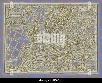 Ispirato dalla carta di Europall'Europe suivant les nouvelles Osservazioni de Mess[ieu]rs de l'Academie Royale des Sciences, ecc. Augmentées de Nouveau, Les Indes Orientales et Occidentales et autres lieux, carta d'Europa. In alto a sinistra una cartouche fiancheggiata da Minerva e Apollo come dio delle arti. Sotto, il, reinventato da Artotop. L'arte classica reinventata con un tocco moderno. Design di calda e allegra luminosità e di raggi di luce. La fotografia si ispira al surrealismo e al futurismo, abbracciando l'energia dinamica della tecnologia moderna, del movimento, della velocità e rivoluzionando la cultura Foto Stock