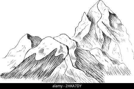 Cime, rocce e colline nella neve. Stazione sciistica. Illustrazione Vettoriale