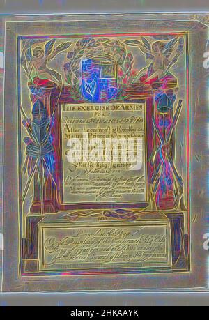 Ispirato da disegnata pagina del titolo per un'edizione inglese di Jacob de Gheyn's Wapenhandelinghe van Roers Musquetten ende spiessen, 1608, l'esercizio di armes per calivres, muschette e pikes dopo l'ordre di Maurits Principe d'Orange (...), ha setta forthe in figure di Jacob de Gheyn, disegnata pagina del titolo per, Reinventato da Artotop. L'arte classica reinventata con un tocco moderno. Design di calda e allegra luminosità e di raggi di luce. La fotografia si ispira al surrealismo e al futurismo, abbracciando l'energia dinamica della tecnologia moderna, del movimento, della velocità e rivoluzionando la cultura Foto Stock