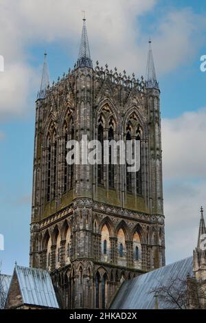 Lincoln Cathedral Tower, Lincolnshire, Inghilterra Foto Stock