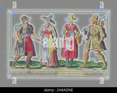 Ispirata a due contadini e due contadine vestite secondo la moda italiana, ca. 1580, costumi Italiani, due contadini e due contadine vestite secondo la moda italiana, ca. 1580. Parte della serie Habitus Variarum Gentium, stampe in facsimile, planche 30., print, Reimagined by Artotop. L'arte classica reinventata con un tocco moderno. Design di calda e allegra luminosità e di raggi di luce. La fotografia si ispira al surrealismo e al futurismo, abbracciando l'energia dinamica della tecnologia moderna, del movimento, della velocità e rivoluzionando la cultura Foto Stock