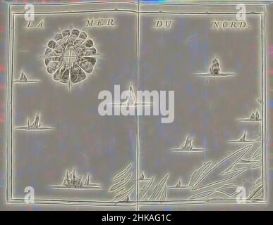 Ispirato dalla Mappa del Mare del Nord, ca. 1706-1712, la Mer du Nord, Mappa del Mare del Nord, in alto a sinistra una grande rosa bussola, in basso a destra Dunkerque, ca. 1706-1712. Parte di una raccolta di piani di battaglie e città rinomate nella Guerra di successione spagnola. Questa piastra è tra le prime 24 piastre, reinventate da Artotop. L'arte classica reinventata con un tocco moderno. Design di calda e allegra luminosità e di raggi di luce. La fotografia si ispira al surrealismo e al futurismo, abbracciando l'energia dinamica della tecnologia moderna, del movimento, della velocità e rivoluzionando la cultura Foto Stock
