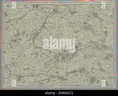 Ispirato dalla carta della Francia settentrionale, 1711, carte particuliere des environs de Lille, Tournay, Valenciennes, Bouchain, Douay, Arras, Bethune, Mappa della Francia settentrionale con le città di Lille, Tournai, Valenciennes, Bouchain, Douai, Arras e Béthune, 1711. Parte di una raccolta di piani di battaglie, Reimagined by Artotop. L'arte classica reinventata con un tocco moderno. Design di calda e allegra luminosità e di raggi di luce. La fotografia si ispira al surrealismo e al futurismo, abbracciando l'energia dinamica della tecnologia moderna, del movimento, della velocità e rivoluzionando la cultura Foto Stock
