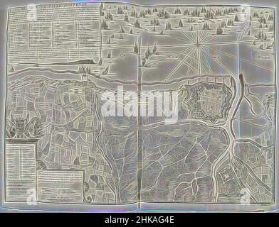 Ispirato dall'assedio di Ostenda, 1706, Plan de la ville d'Ostende, Mappa dell'assedio di Ostenda da parte degli Alleati sotto Enrico di Nassau, signore di Ouwerkerk, assediato dal 17 giugno, preso il 6 luglio 1706. In alto a sinistra una cartouche con il titolo e le leggende 1-57 in francese. In basso a sinistra una cartouche elenca i reggimenti, Reimagined by Artotop. L'arte classica reinventata con un tocco moderno. Design di calda e allegra luminosità e di raggi di luce. La fotografia si ispira al surrealismo e al futurismo, abbracciando l'energia dinamica della tecnologia moderna, del movimento, della velocità e rivoluzionando la cultura Foto Stock