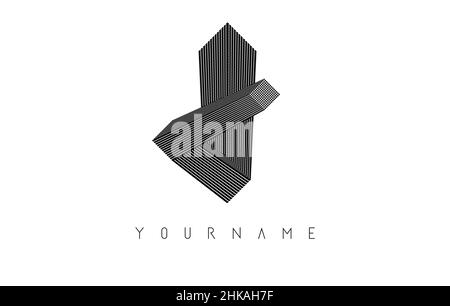 Logo lettera J con forma geometrica a 3D. Illustrazione vettoriale con concetto di lusso per architettura, corporate, business o città urbana skyline Immobiliare Illustrazione Vettoriale