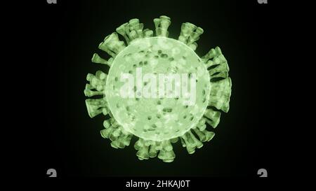 Illustrazione concettuale di un raggi X di una cellula di virus verde su sfondo nero Foto Stock