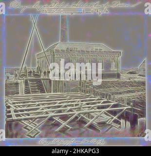 Ispirato da Benedenstoomgemaal Met Vijzels, Cappelle aan den IJssel den 14 Mei 1869, Droogmaking der Plassen in Schieland beoosten Rotterdam, Stoomgemaal te Capelle aan den IJssel op 14 mei 1869. Parte di una serie di dieci fotografie della bonifica del 1867-1869 degli stagni di Schieland a est di, riimmaginata da Artotop. L'arte classica reinventata con un tocco moderno. Design di calda e allegra luminosità e di raggi di luce. La fotografia si ispira al surrealismo e al futurismo, abbracciando l'energia dinamica della tecnologia moderna, del movimento, della velocità e rivoluzionando la cultura Foto Stock