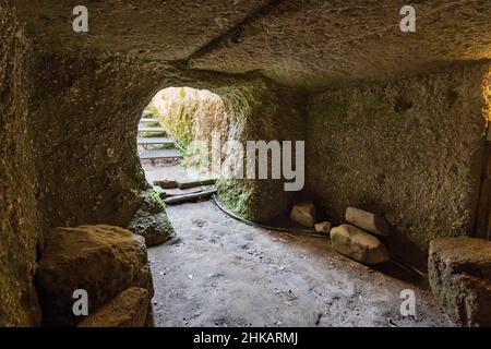 Necropoli etrusca di Sovana, Tomba di Ildebranda, Toscana, Italia, Europa Foto Stock