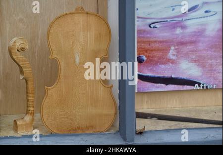 vetrina, woodbridge violins, suffolk, inghilterra Foto Stock