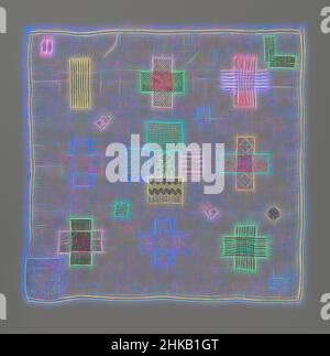 Ispirato a Stopper di seta multicolore su lino, Stopper con ricami multicolore. Il ricamo è costituito dalle iniziali MF, anno 1772 sotto una corona, circondato da quattro motivi di stop., Amsterdam, 1772, lino (materiale), seta, Ricamo, lunghezza 48,5 cm x larghezza 50,0 cm, reinventato da Artotop. L'arte classica reinventata con un tocco moderno. Design di calda e allegra luminosità e di raggi di luce. La fotografia si ispira al surrealismo e al futurismo, abbracciando l'energia dinamica della tecnologia moderna, del movimento, della velocità e rivoluzionando la cultura Foto Stock