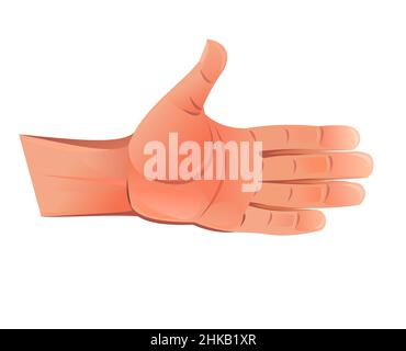 Palmo di mano esteso per la stretta di mano. Oggetto isolato su sfondo bianco. Divertente stile cartoon. Vettore. Illustrazione Vettoriale