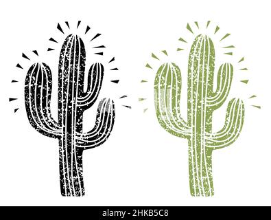 Silhouette di Cactus. Immagine di sfondo con grana di carta vecchia Illustrazione Vettoriale