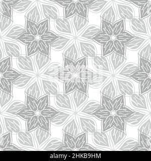 Azulejo stile moderno astratto fiore teste vettoriale senza cuciture pattern. Sfondo grigio argento neutro di motivi floreali regolari disegnati a mano. Arabesque Illustrazione Vettoriale