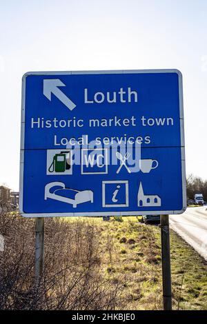 Louth in Lincolnshire, UK., Louth cartello di benvenuto welcom, gemellato con cartello, Louth UK, UK, England, Lincolnshire, Louth Lincolnshire, segno,benvenuto, Foto Stock