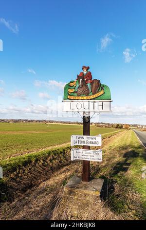 Louth in Lincolnshire, UK., Louth cartello di benvenuto welcom, gemellato con cartello, Louth UK, UK, England, Lincolnshire, Louth Lincolnshire, segno,benvenuto, Foto Stock