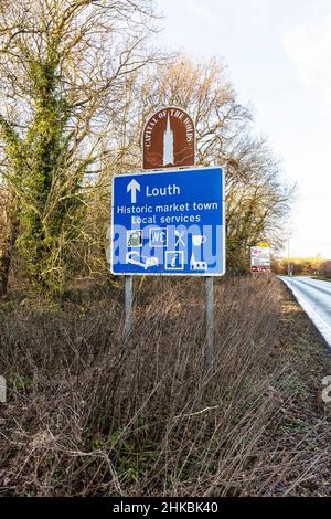 Louth in Lincolnshire, UK., Louth cartello di benvenuto welcom, gemellato con cartello, Louth UK, UK, England, Lincolnshire, Louth Lincolnshire, segno,benvenuto, Foto Stock