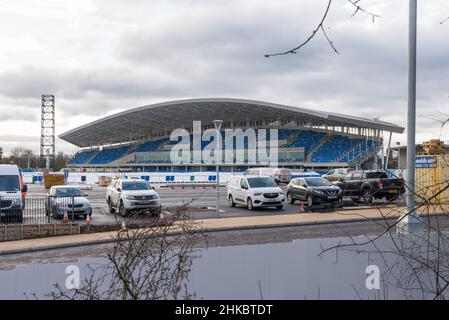 Costruzione dell'Alexander Stadium a Perry Barr, Birmingham per gli eventi sul campo e i 2022 piste dei Birmingham Commonwealth Games Foto Stock