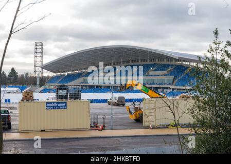 Costruzione dell'Alexander Stadium a Perry Barr, Birmingham per gli eventi sul campo e i 2022 piste dei Birmingham Commonwealth Games Foto Stock