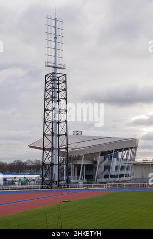 Costruzione dell'Alexander Stadium a Perry Barr, Birmingham per gli eventi sul campo e i 2022 piste dei Birmingham Commonwealth Games Foto Stock