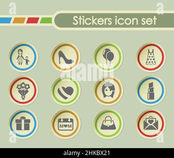 icone vettoriali semplici del giorno della madre su adesivi rotondi Illustrazione Vettoriale