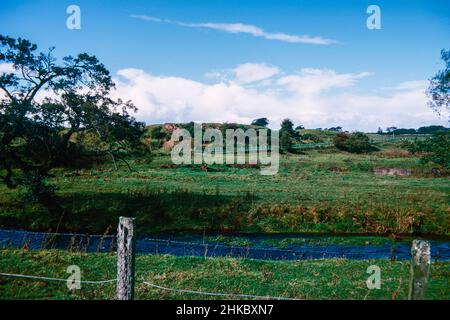 Birrens - resti di un forte romano Blatobulgium nel territorio di Selgovae, Dumfriesshire, Scozia. Angolo sud-est del forte. Scansione di archivio da un vetrino. Ottobre 1974. Foto Stock