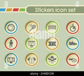 sport icone vettoriali semplici su adesivi rotondi Illustrazione Vettoriale