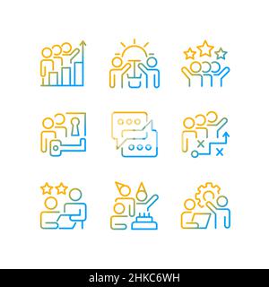 Icone vettoriali lineari gradiente attività team impostate Illustrazione Vettoriale