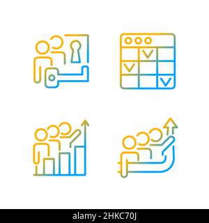 Icone vettoriali lineari gradiente progetto team impostate Illustrazione Vettoriale