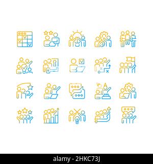 Set di icone vettoriali lineari gradiente lavoro di gruppo Illustrazione Vettoriale