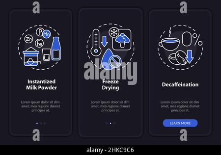 Tecnologia alimentare modalità notturna onboarding schermo app mobile Illustrazione Vettoriale