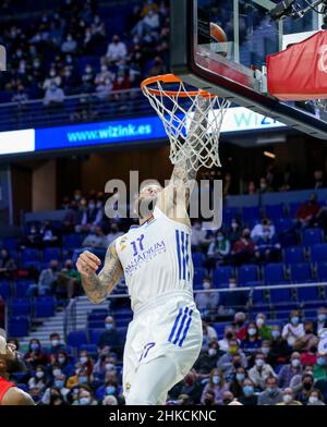 Centro Wizink. 2nd Feb 2022. Madrid; Spagna; Turkish Airlines Eurolega Basketball; Real Madrid versus Olympiacos Piraeus; Vincent Poirier (Madrid) Credit: Action Plus Sports/Alamy Live News Foto Stock