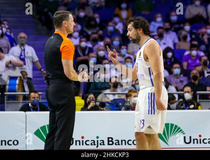 Centro Wizink. 2nd Feb 2022. Madrid; Spagna; Turkish Airlines Eurolega Basketball; Real Madrid versus Olympiacos Piraeus; Sergio Llull (Madrid) Credit: Action Plus Sports/Alamy Live News Foto Stock