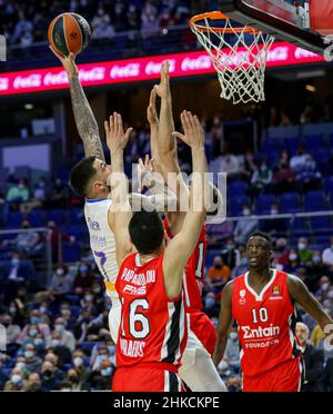 Centro Wizink. 2nd Feb 2022. Madrid; Spagna; Turkish Airlines Eurolega Basketball; Real Madrid versus Olympiacos Piraeus; Vincent Poirier (Madrid) Credit: Action Plus Sports/Alamy Live News Foto Stock