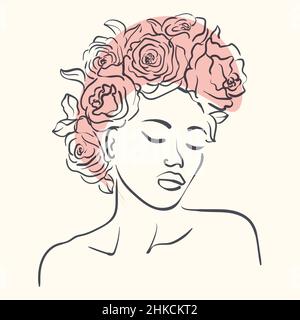 Disegno a mano ritratto di ebano africano donna. Arte astratta di persone diverse e toni della pelle. Illustrazione Vettoriale