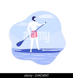 Uomo su una tavola sup con paddle, vettore Illustrazione Vettoriale