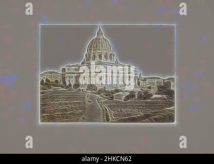 Ispirato dalla vista della Basilica di San Pietro dai giardini del Vaticano, Italia, S. Pietro dal Giardino Vaticano, Roma, Vaticano, 1851 - 1900, carta, Stampa albume, altezza 317 mm x larghezza 444 mm, reinventata da Artotop. L'arte classica reinventata con un tocco moderno. Design di calda e allegra luminosità e di raggi di luce. La fotografia si ispira al surrealismo e al futurismo, abbracciando l'energia dinamica della tecnologia moderna, del movimento, della velocità e rivoluzionando la cultura Foto Stock