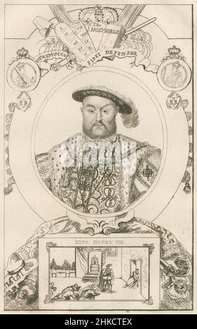 Antica incisione del 1812 di Enrico VIII. Enrico VIII (1491-1547) fu re d'Inghilterra dal 22 aprile 1509 fino alla sua morte nel 1547. FONTE: INCISIONE ORIGINALE Foto Stock