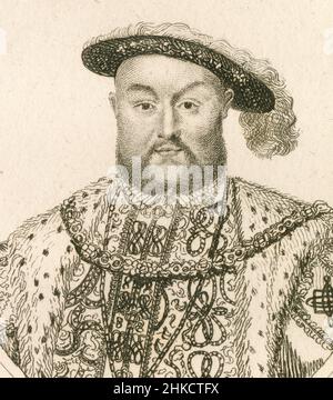 Antica incisione del 1812 di Enrico VIII. Enrico VIII (1491-1547) fu re d'Inghilterra dal 22 aprile 1509 fino alla sua morte nel 1547. FONTE: INCISIONE ORIGINALE Foto Stock