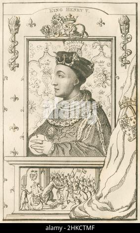Antica incisione del 1812 di Enrico V d'Inghilterra. Enrico V (1386-1422), chiamato anche Enrico di Monmouth, fu re d'Inghilterra dal 1413 fino alla sua morte nel 1422. FONTE: INCISIONE ORIGINALE Foto Stock